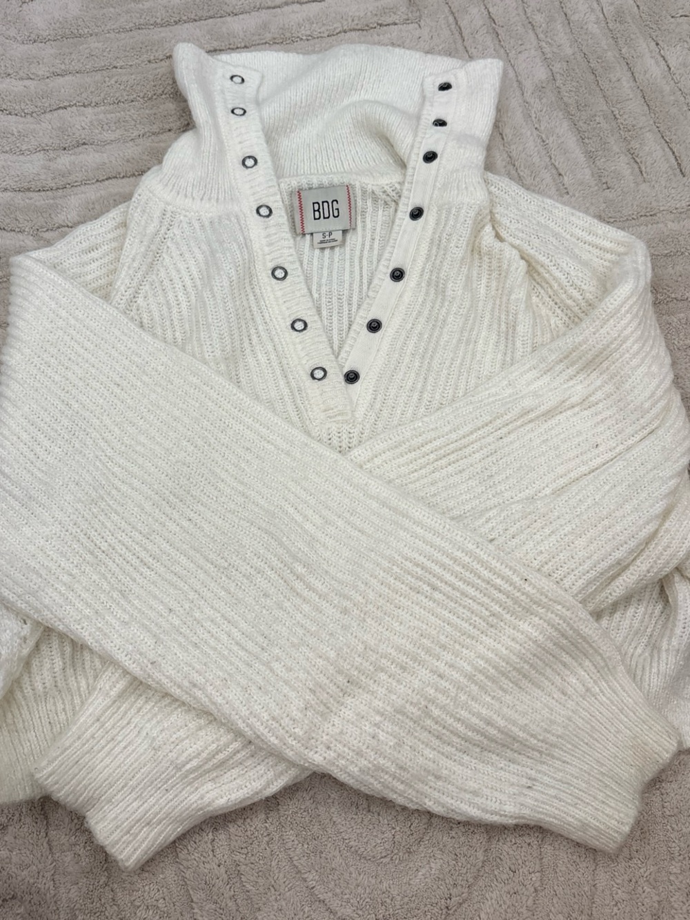 Urban Outfitters Cream Cropped Ribbed Henley Sweater